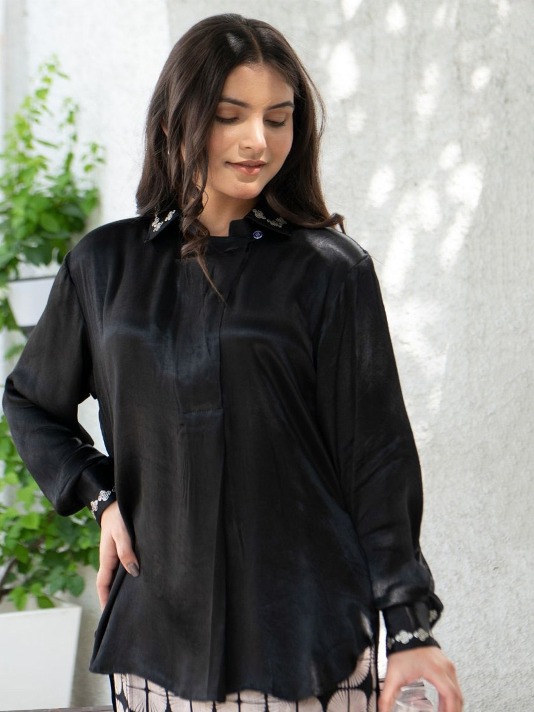 OCTOBER Midnight Silver Mashru Shirt