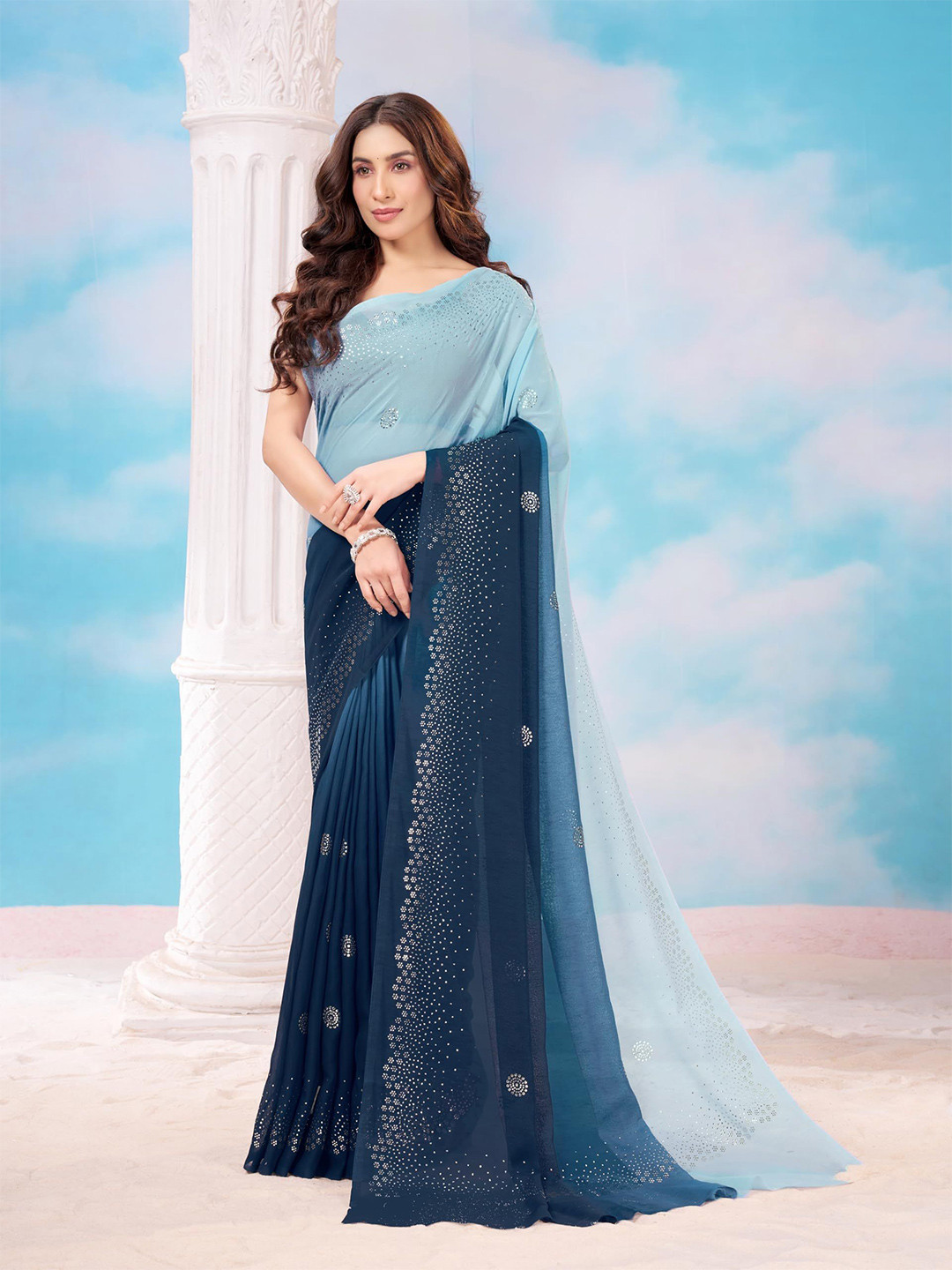 Garden Vareli Taspa Ombre Dyed Beads and Stones Pure Georgette Saree