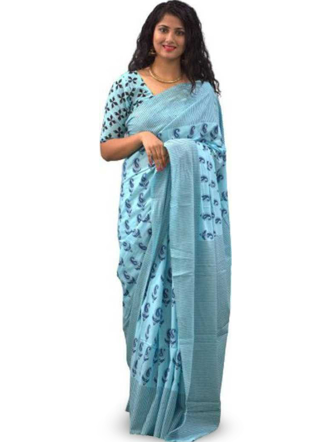 Craft Musium Paisley Pure Cotton Jaipuri Block Print Saree