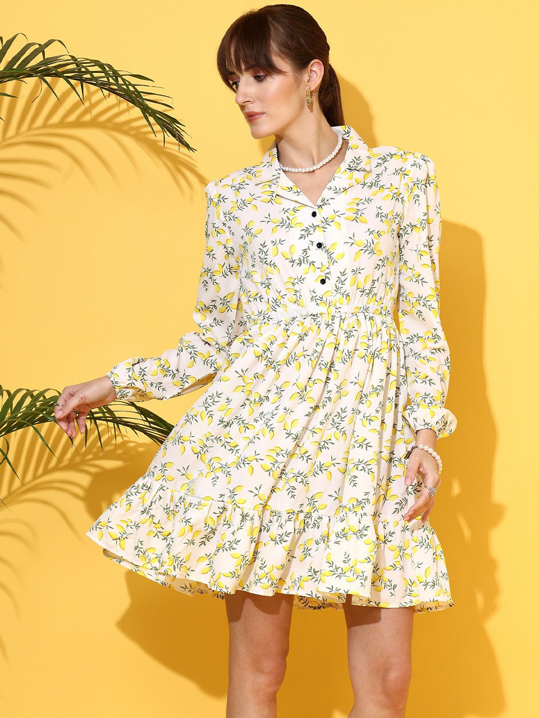 Honky Tonky Women Floral Printed Shirt Collar Fit and Flare Tiered Above Knee Dress
