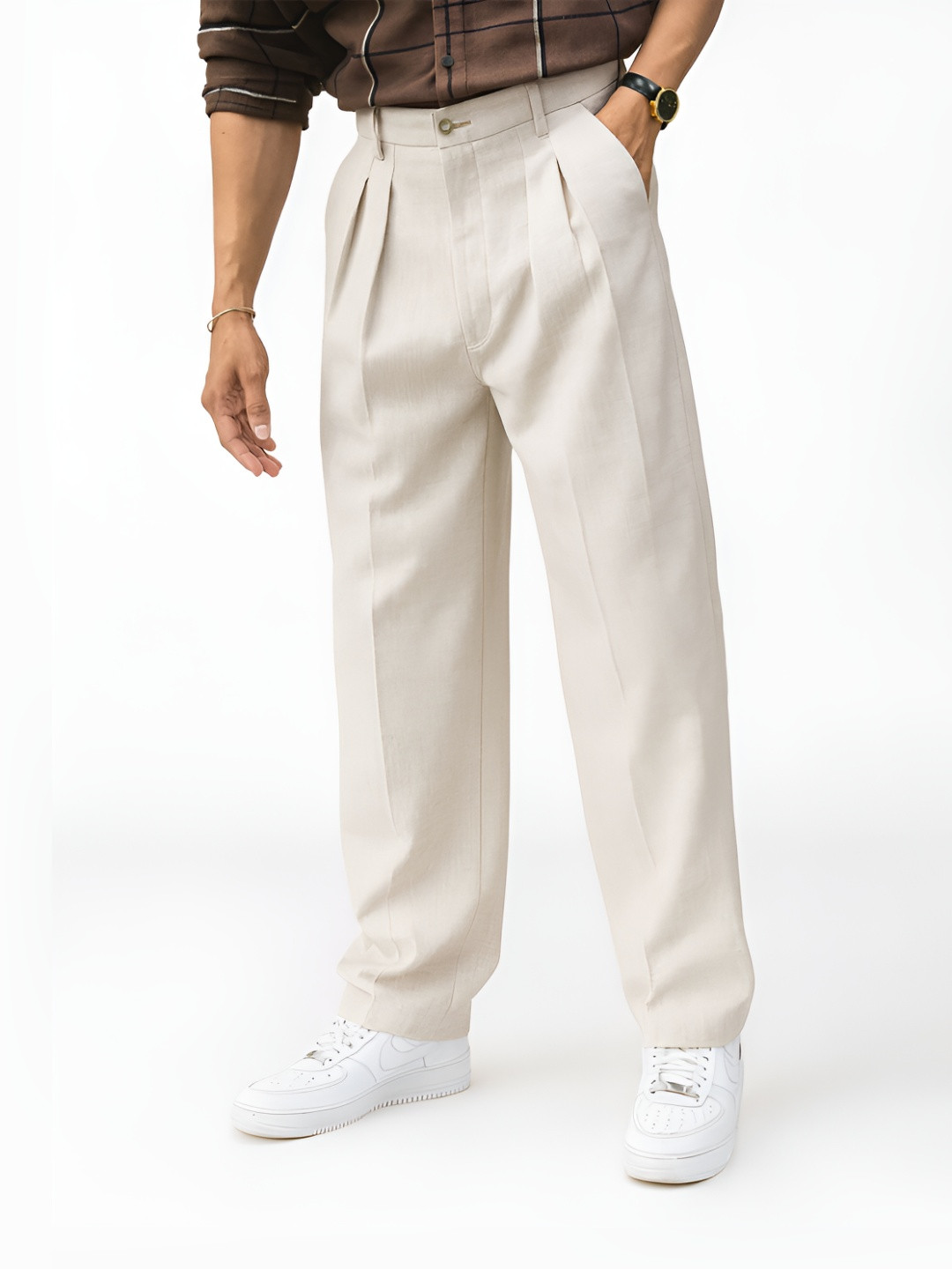 Maniac Men Comfort Mid-Rise Flat-Front Baggy Cotton Formal Trousers