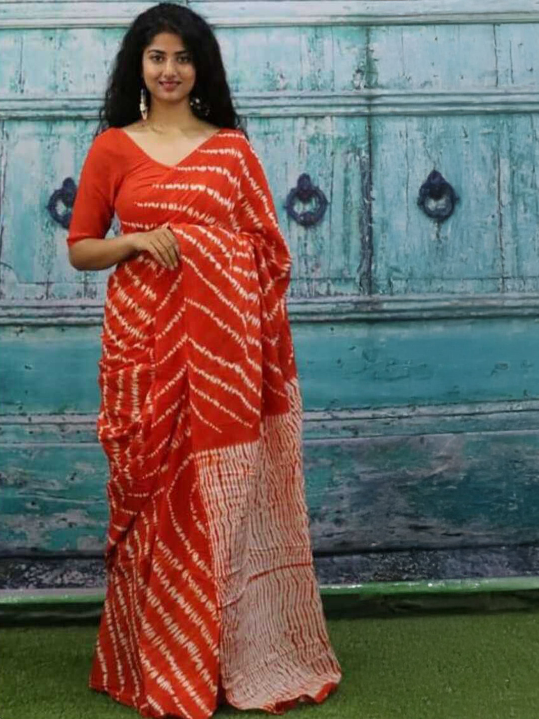Craft Musium Leheriya Pure Cotton Jaipuri Hand Block Print Saree