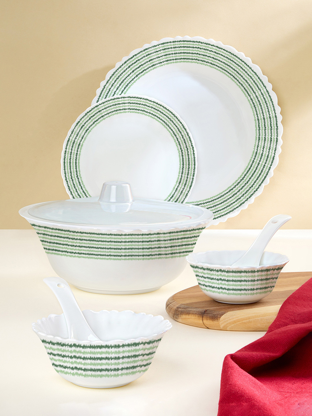 Larah by Borosil 44 Pieces Jupiter Series Opalware Microwave & Dishwasher Safe Dinner Set