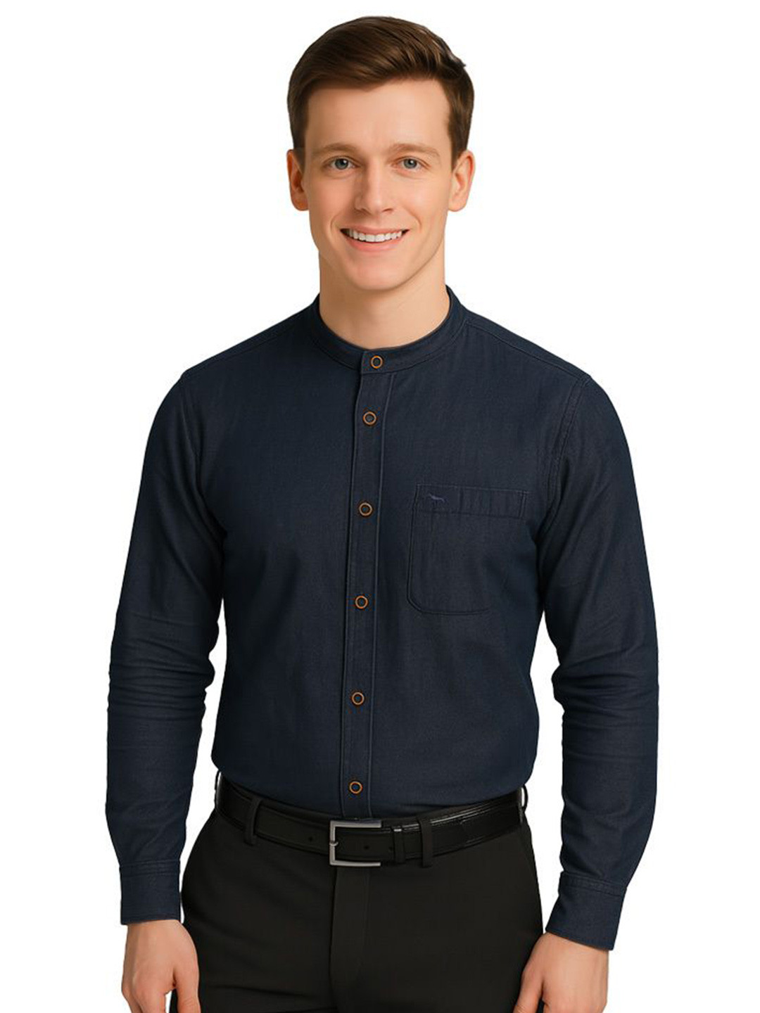 JUMP USA Men Solid Mandarin Collar Semiformal Shirt