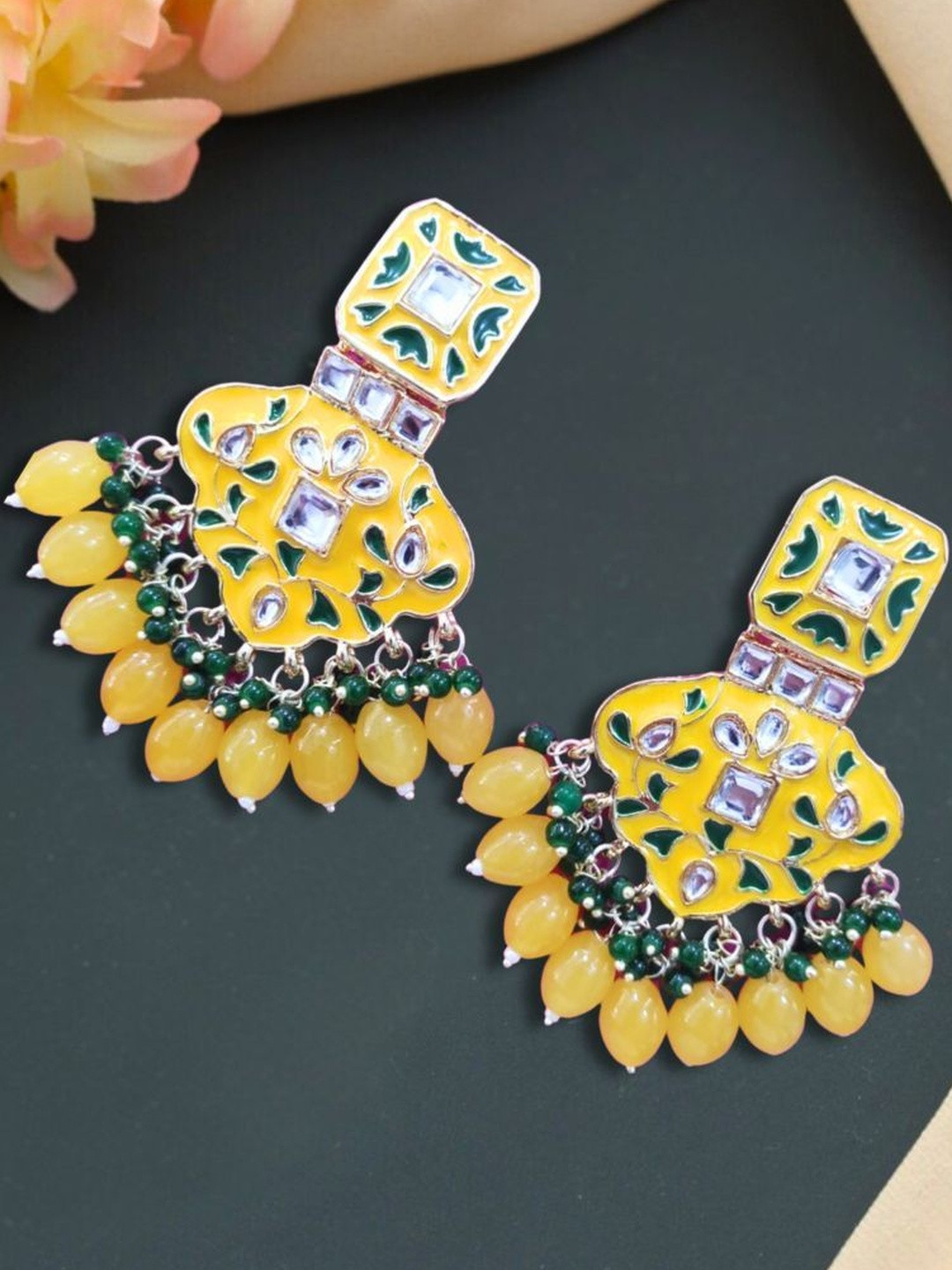 Anouk Women Gold-Plated Yellow Enamel & Beads Earrings