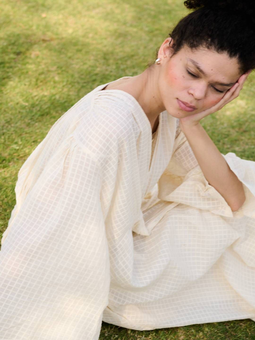 RAAS LIFE Shri V-Neck Cotton Checked Empire Dress