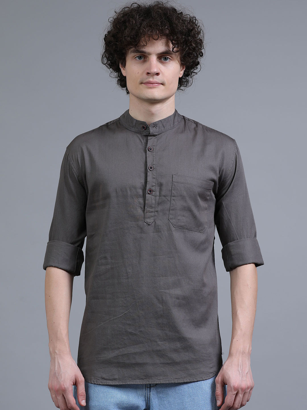 Proword Mandarin Collar Thread Work Straight Pure Cotton Kurta