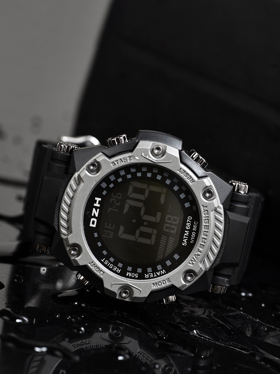 DZH Men Dial & Straps Digital Multi Function Watch DZH-6870-Silver