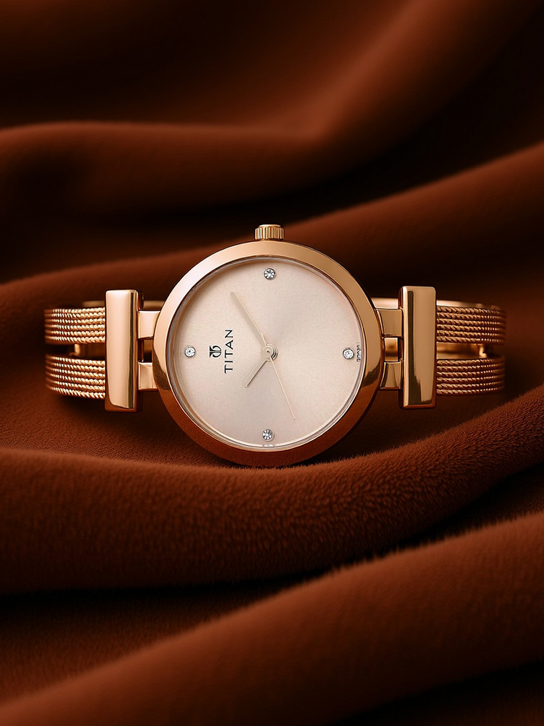 Titan Women Rose Gold-Toned Dial Watch 9942WM01J