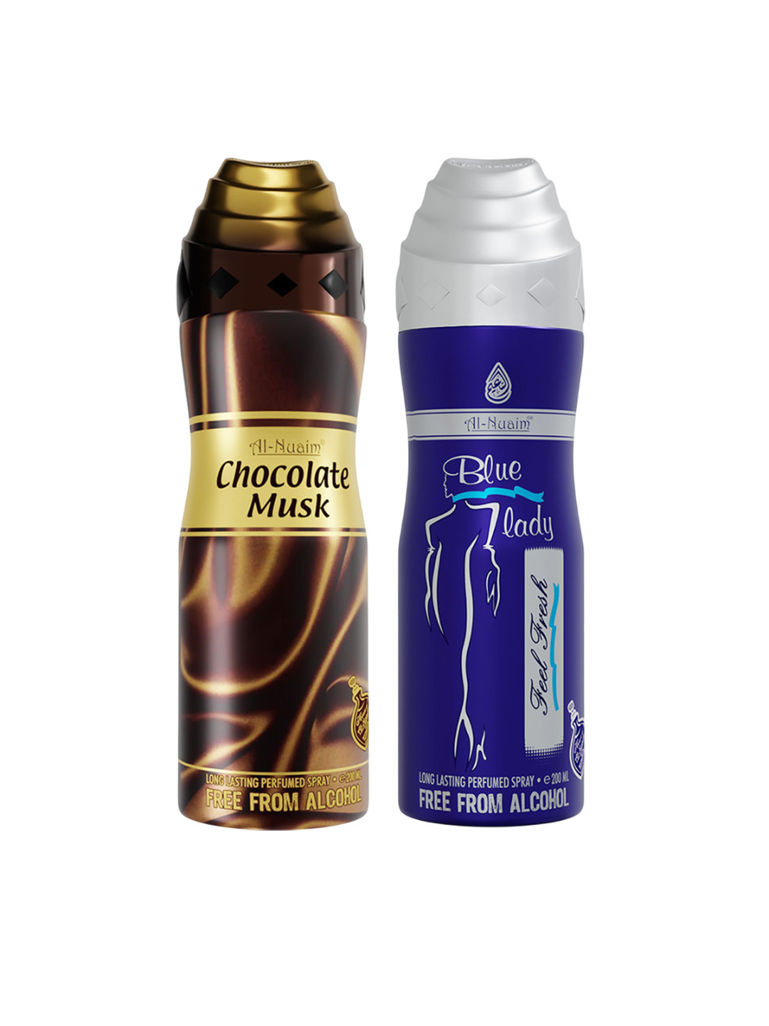 Al-Nuaim Set of 2 Alcohol Free Deodorant 200 ml each - Chocolate Musk & Blue Lady