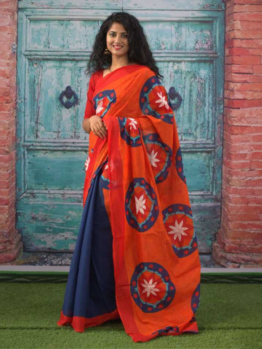 Craft Musium Floral Pure Cotton Half and Half Saree