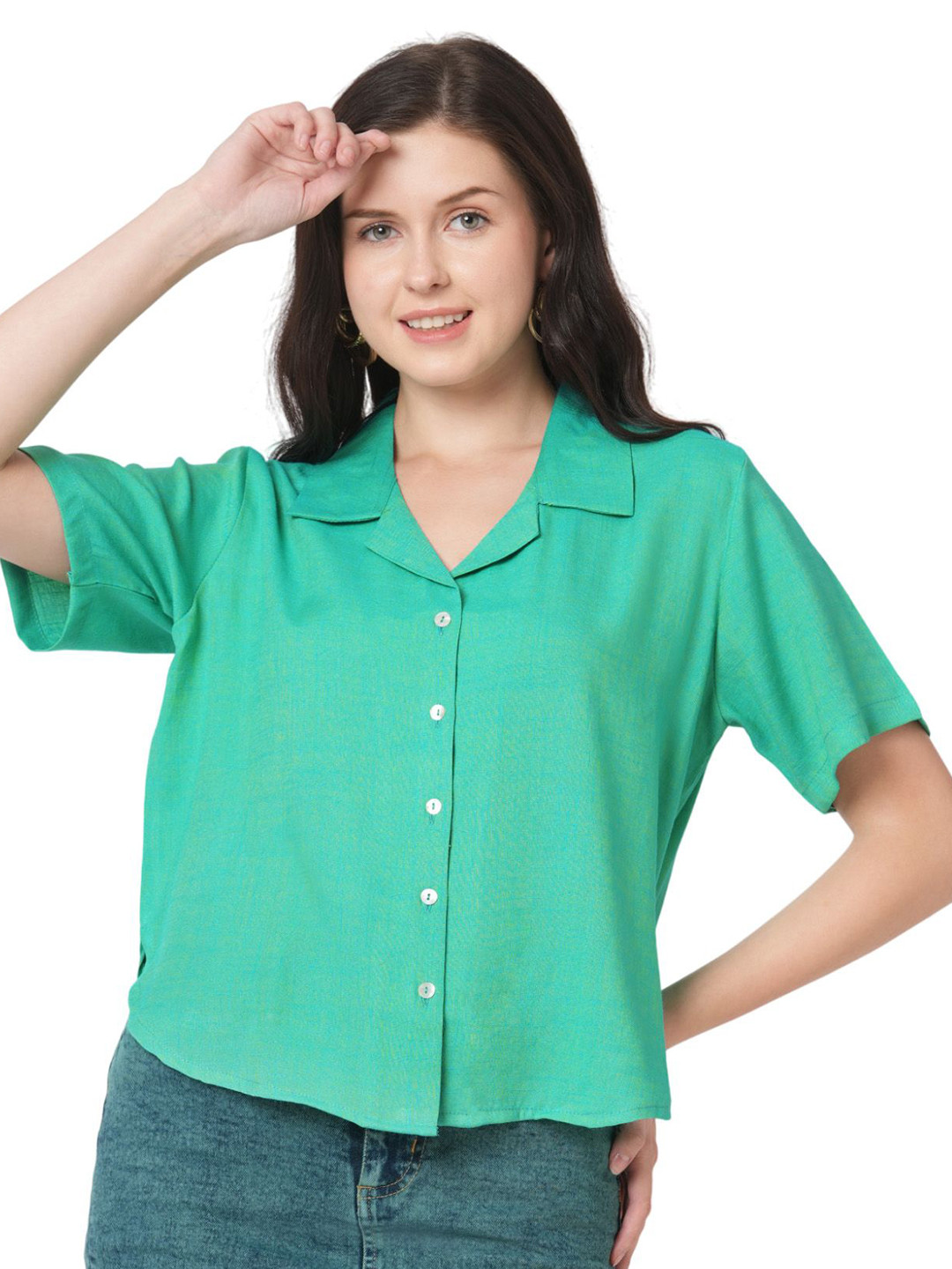 G0-4 IT Women Lapel Collar Shirt Style Crop Top