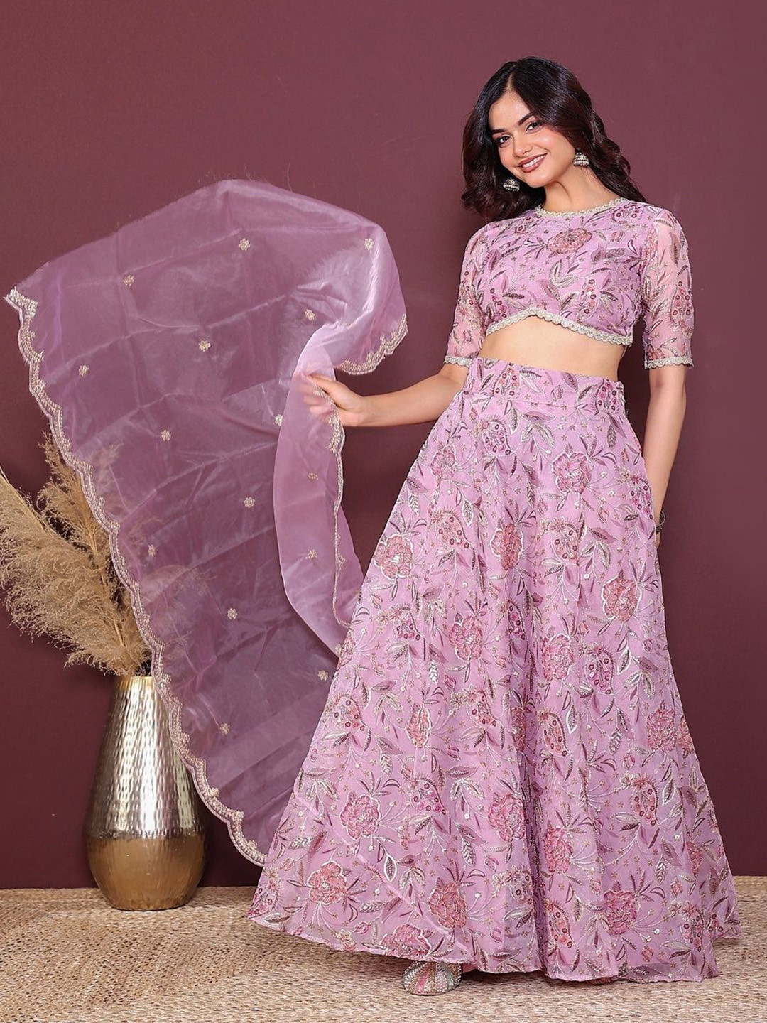 PRIYANKA CHOUDHARY Embroidered Ready to Wear Organza Lehenga & Blouse With Dupatta