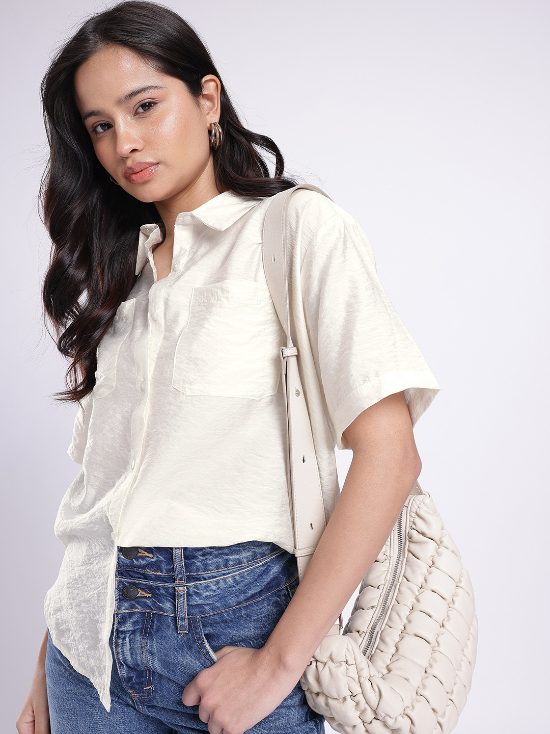 Relaxed Fit Off White Casual Shirt