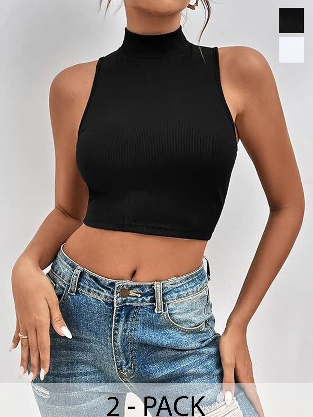 MIXFIT Women Ribbed High Neck Crop Tank Top