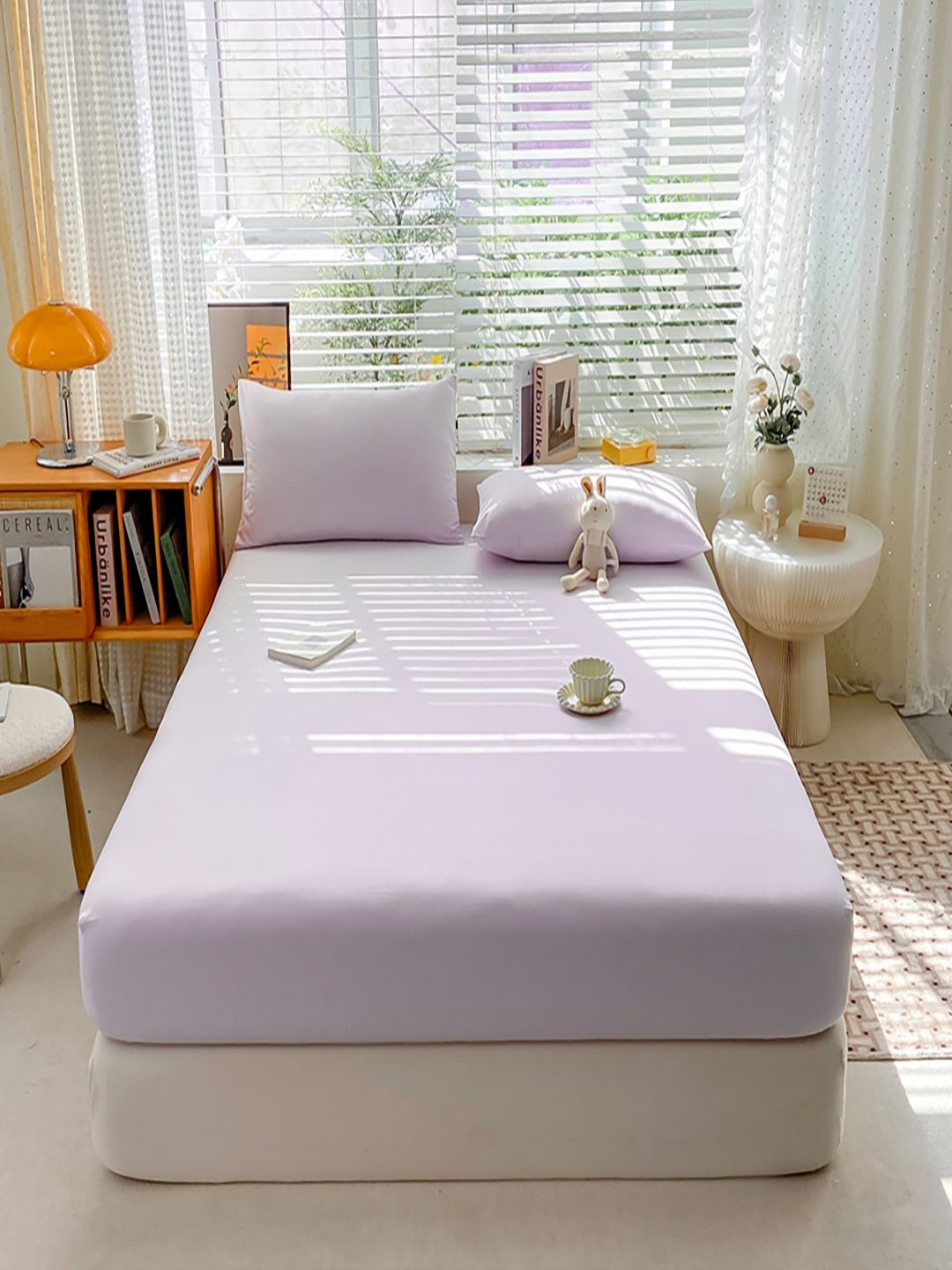 JC HOME Purple 140 TC 300 GSM Single Fitted Bedsheet Set- 1.02m x 2m
