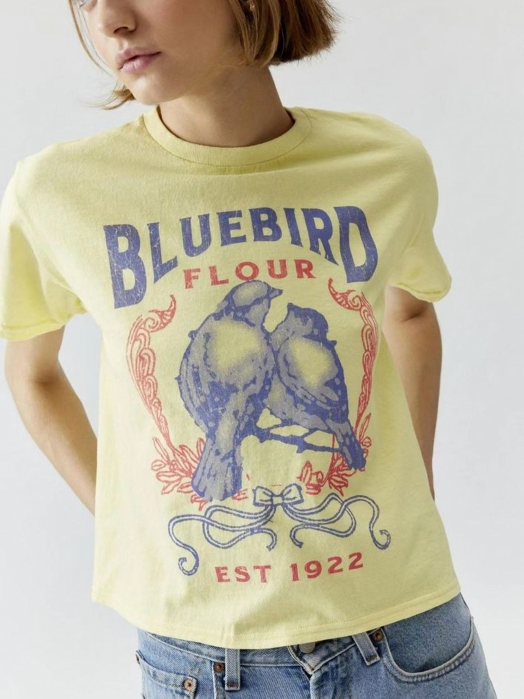 LULU & SKY Birds Printed Crop T-shirt