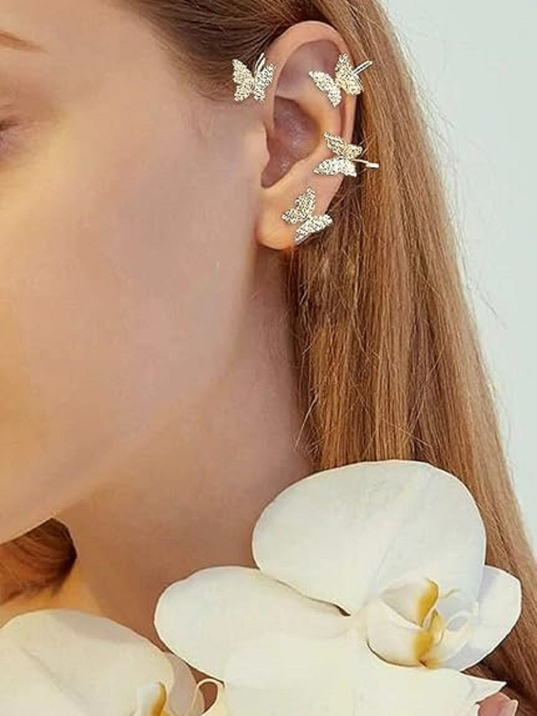 TheVineGirl Women Gold-Plated Butterfly American Diamond Ear Cuff Earrings