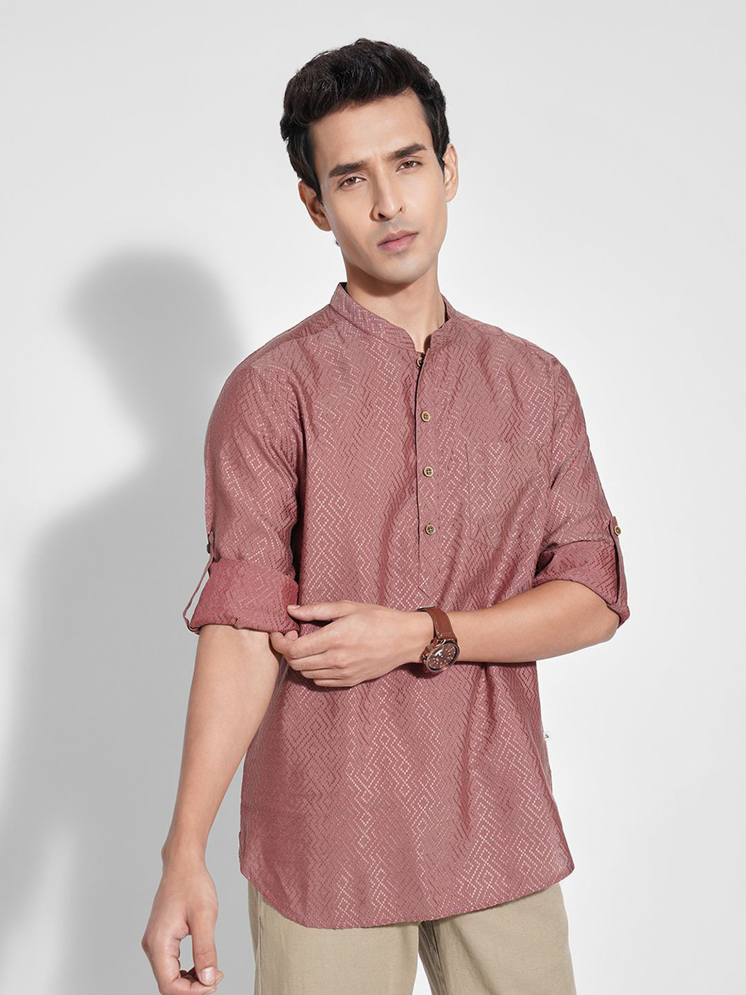 indus route by Pantaloons Men Geometric Woven Design Daily A-Line Kurta