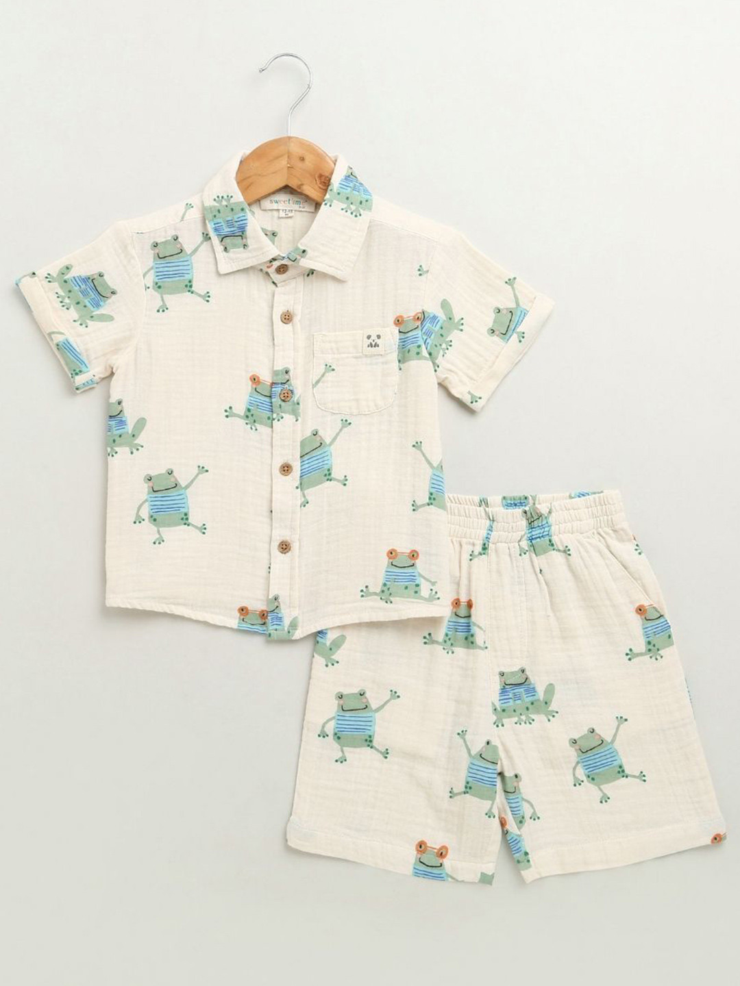 Sweetlime By AS Boys Frog Printed Short Sleeves Pure Cotton Shirt With Shorts