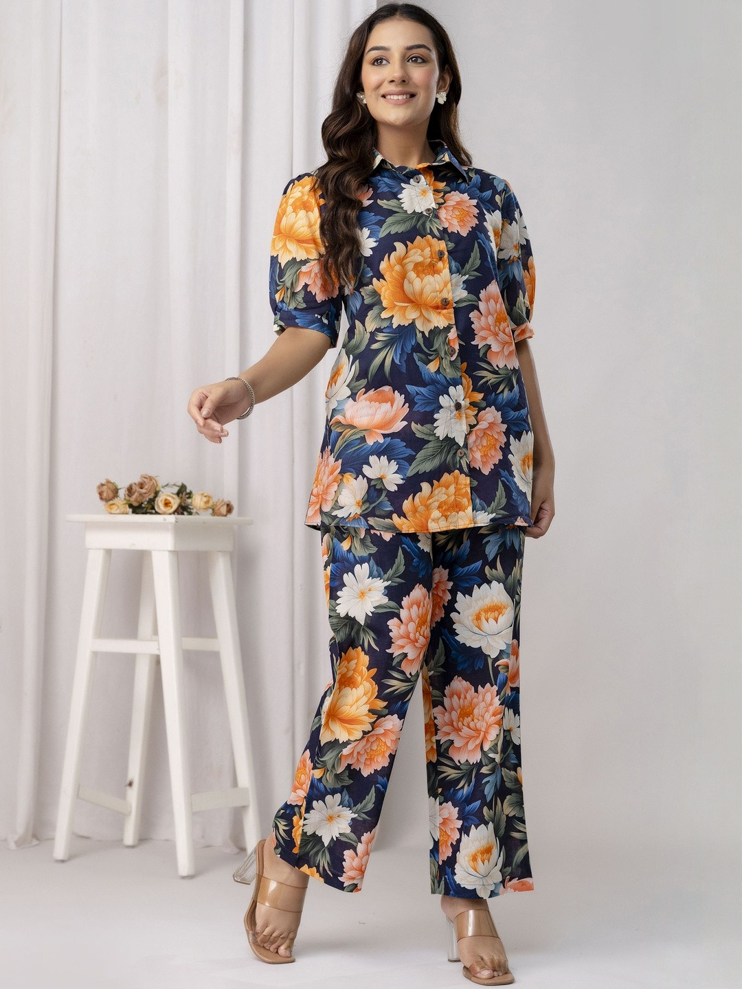 Anouk Floral Buttoned Down Pure Cotton Printed Co-ord Set