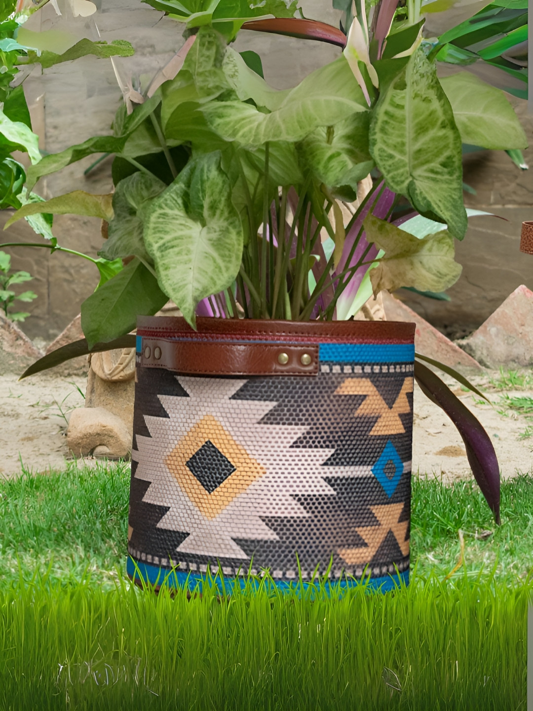 Mona B Verdura Black & Yellow Printed Medium Planter