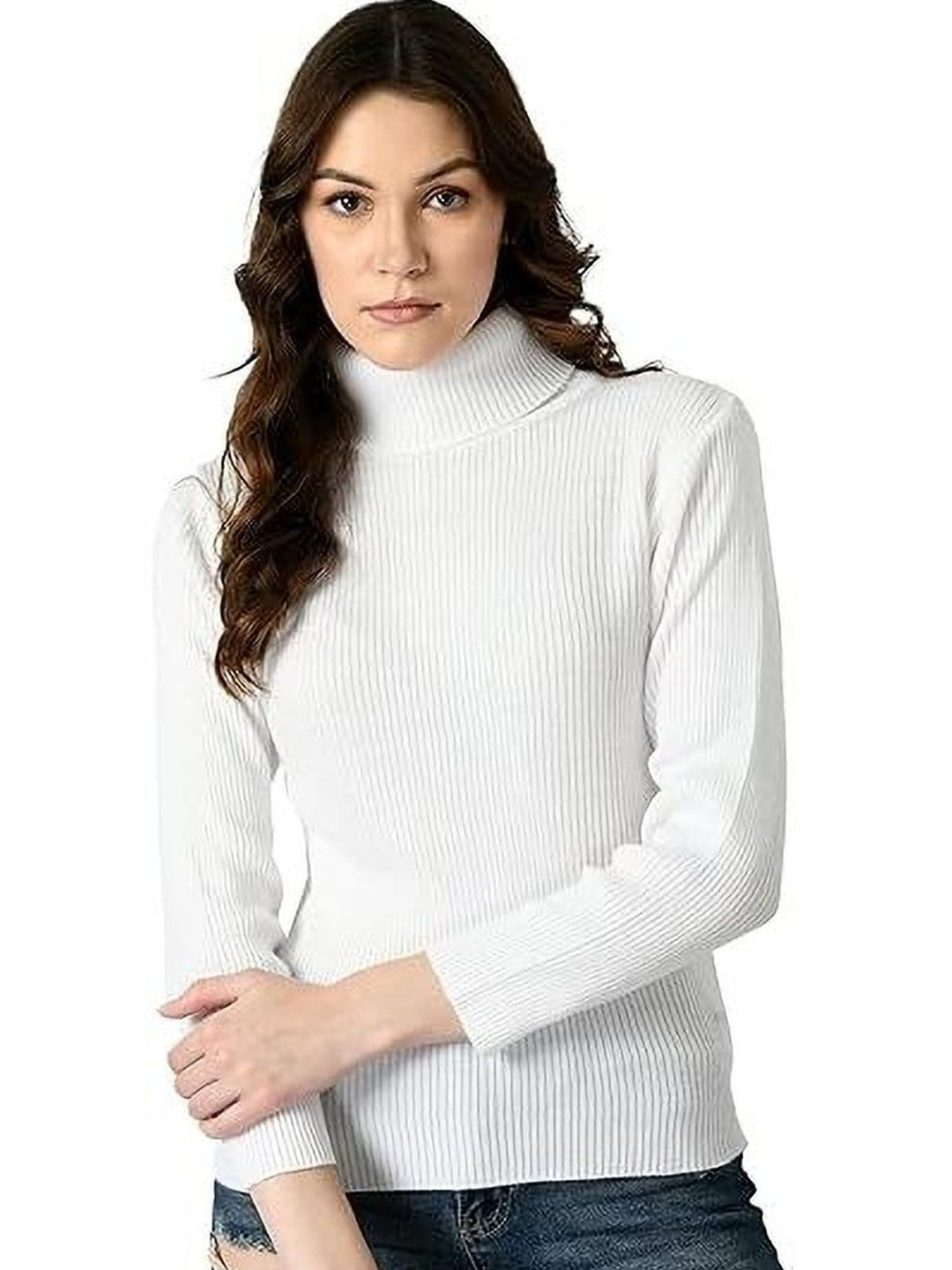 MIXFIT White Ribbed High Neck Long Sleeve Top