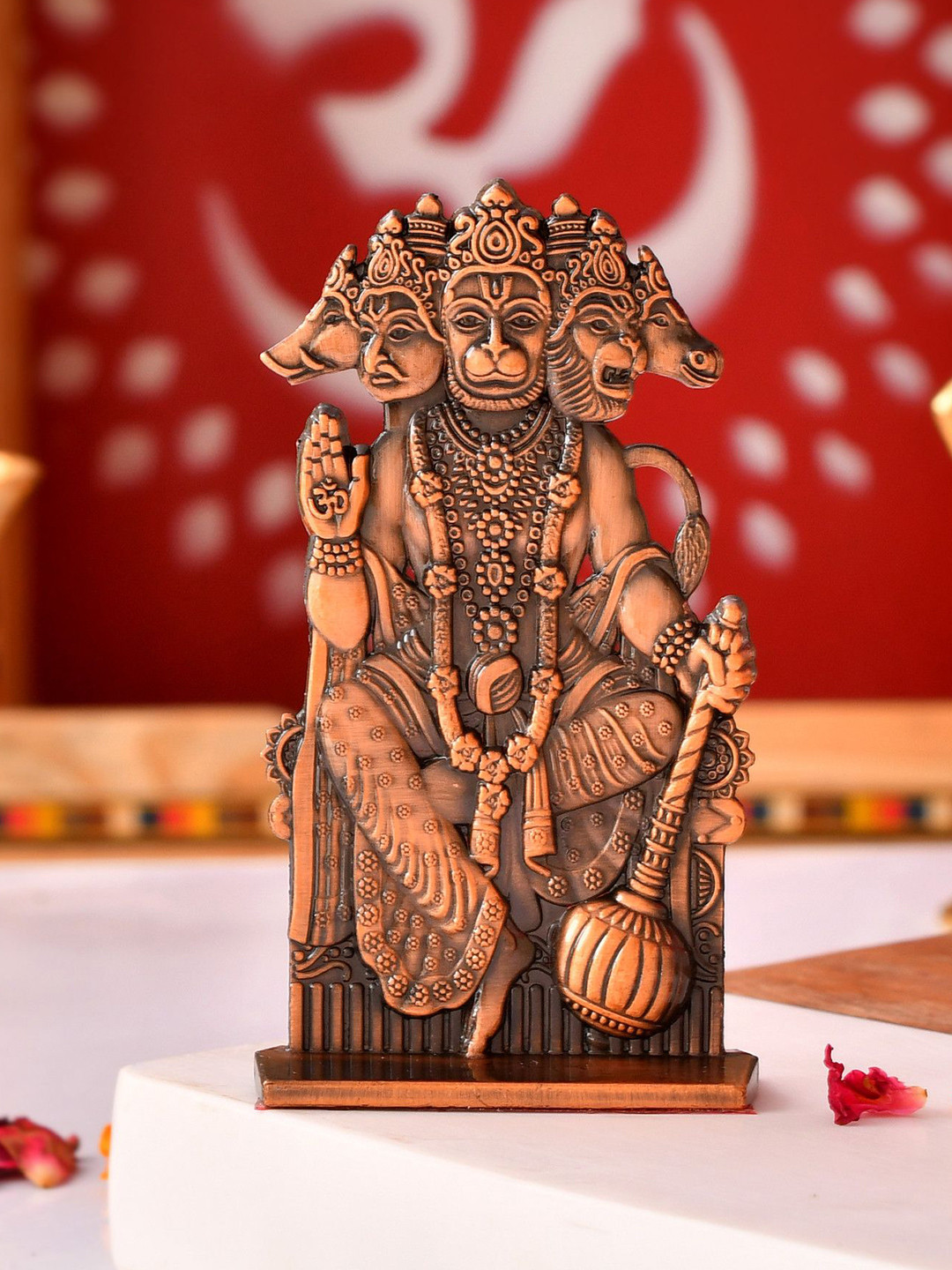 Murliwala Copper Panch Mukhi Hanu Matte Religious Showpiece
