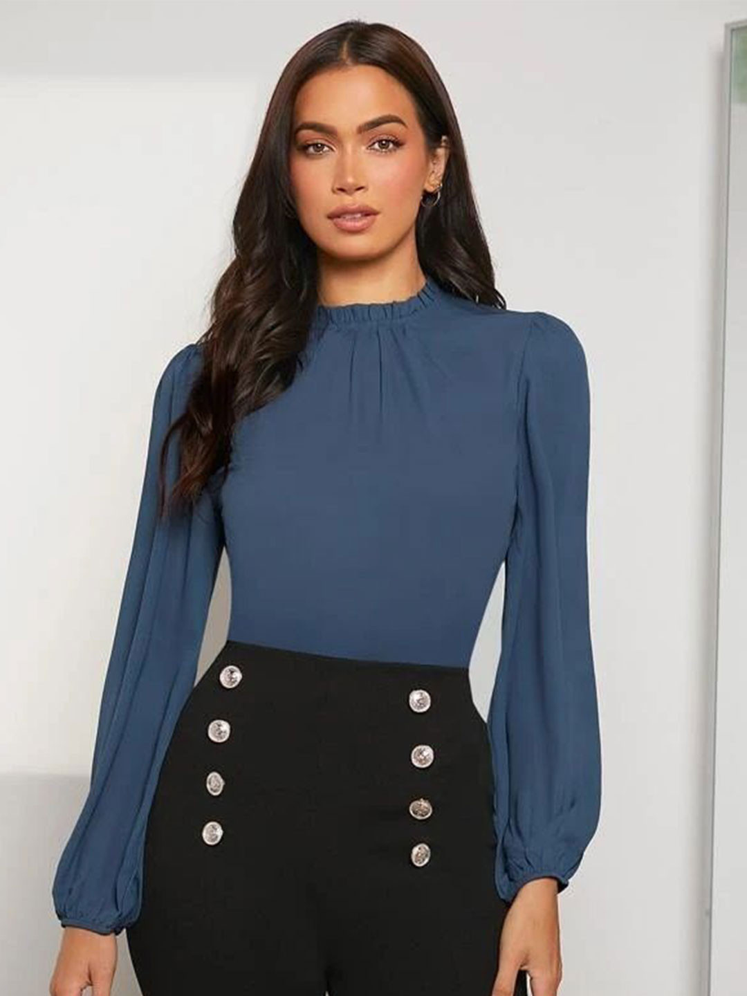 FNOCKS Women Cotton High Neck Top