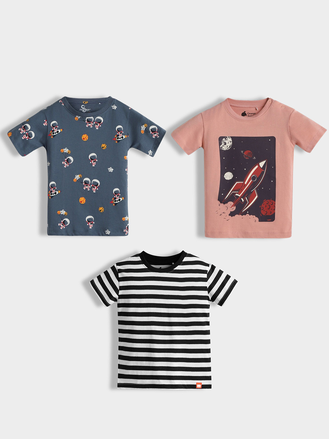 Orange Sugar Kids Pack of 3 Printed Round Neck Cotton Regular Fit T-shirts