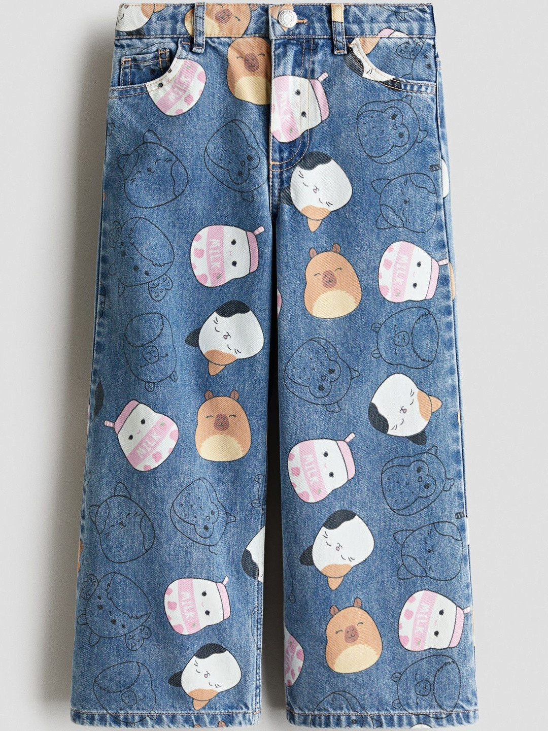 H&M Girls Cotton Printed Wide Leg Jeans
