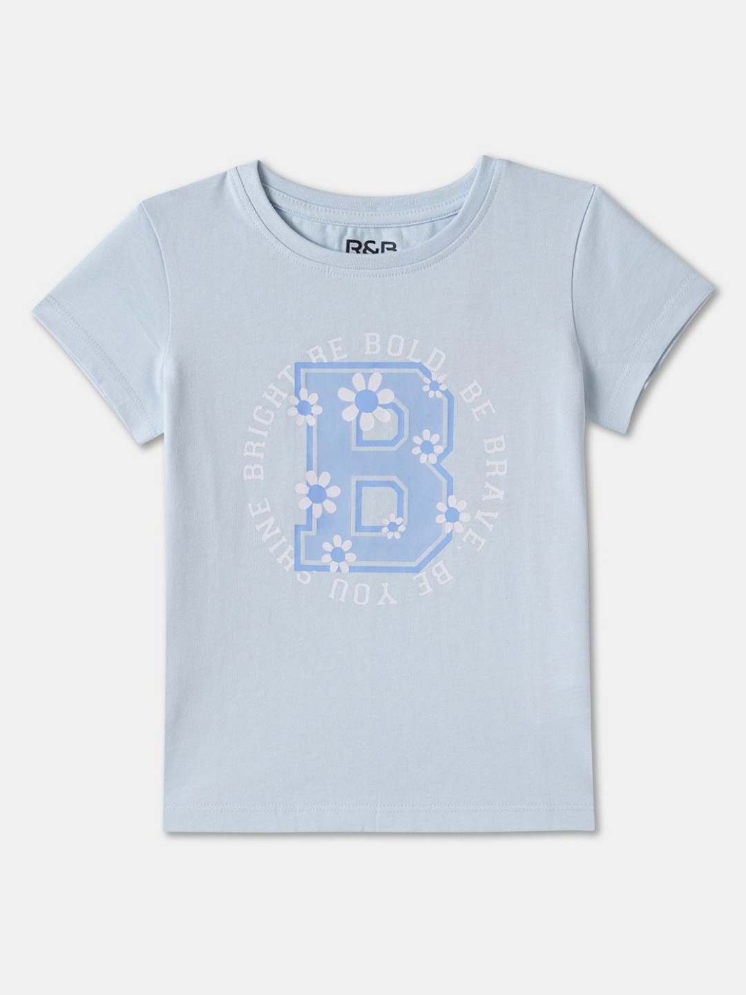 R&B Girls Typography Printed Cotton Round Neck T-shirt