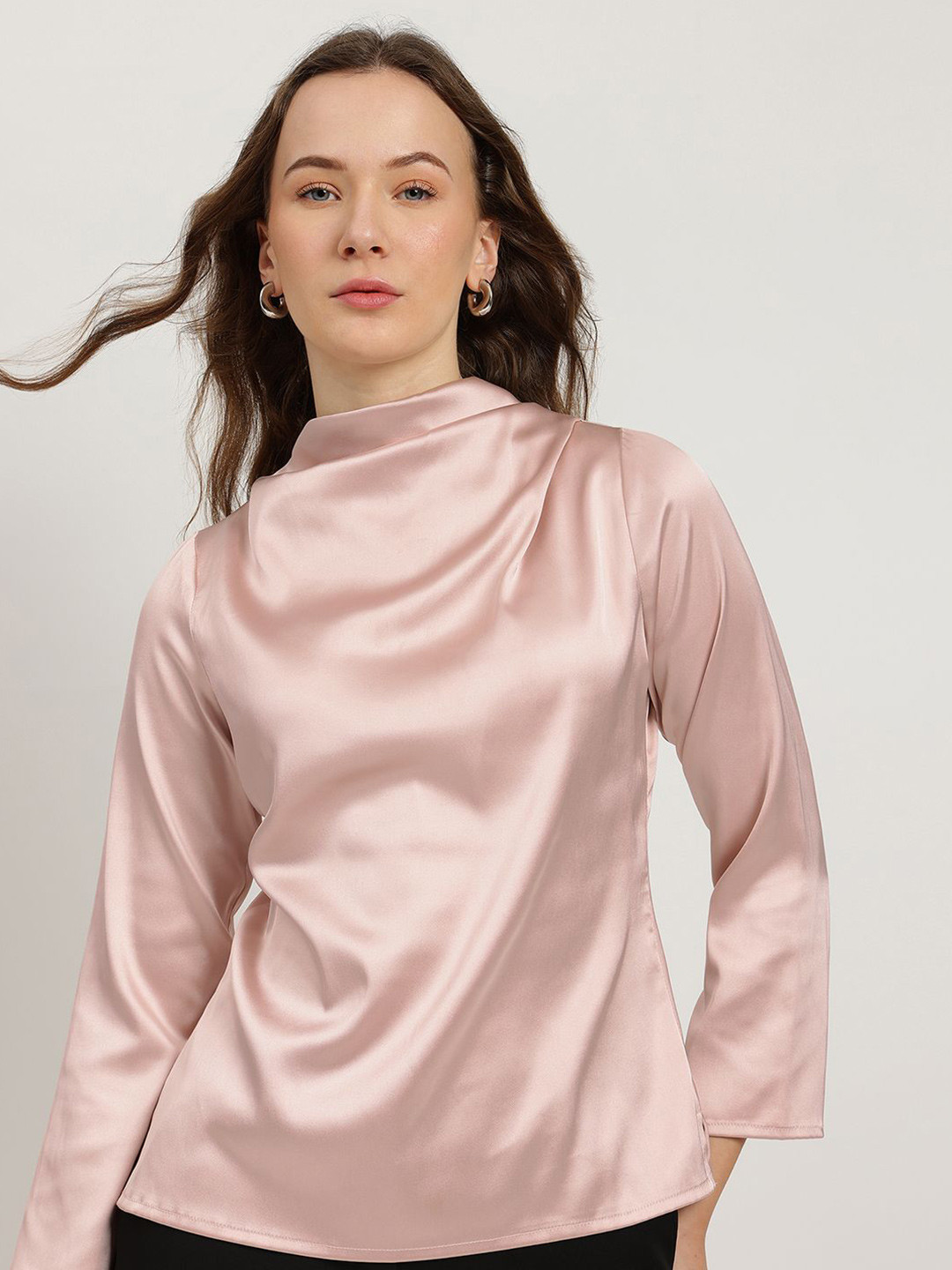 FableStreet Cowl Neck Satin Long Sleeves Top