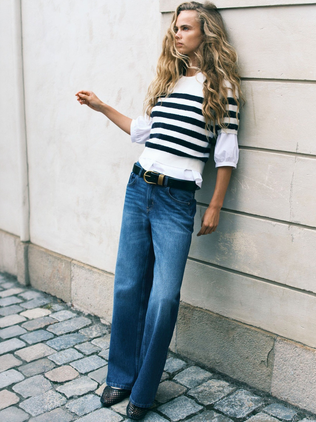 H&M Women Wide High Light Fade Cotton Jeans