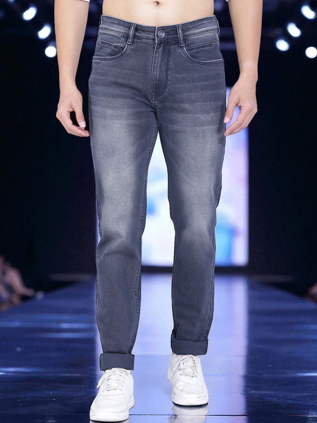AWACK Men Marvis Slim Fit Mid-Rise Light Fade Acid Wash Stretchable Jeans