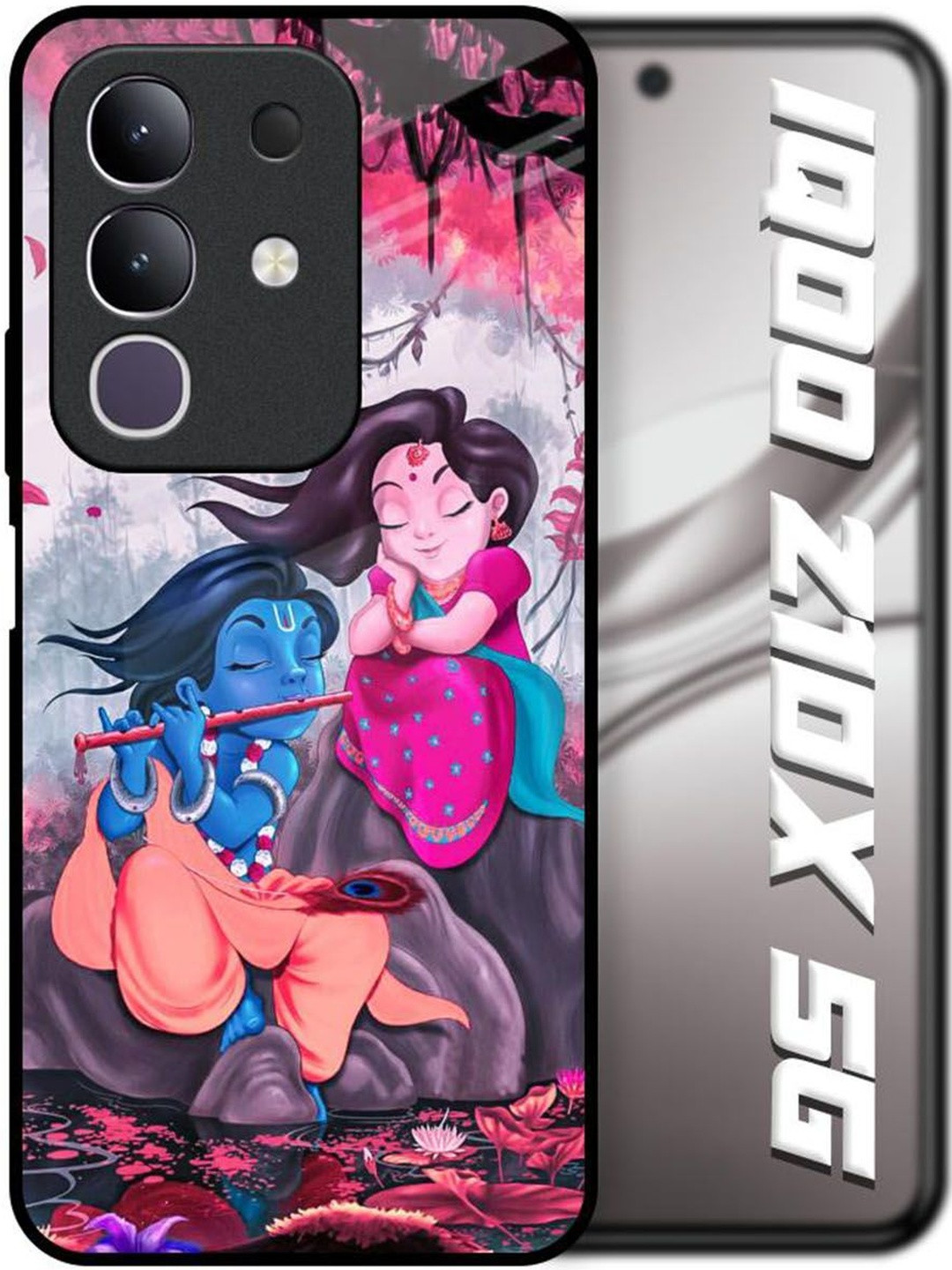 QRIOH Quirky Printed IQOO Z10x 5G Radha Krishna Art Glass Back Case Mobile Accessories