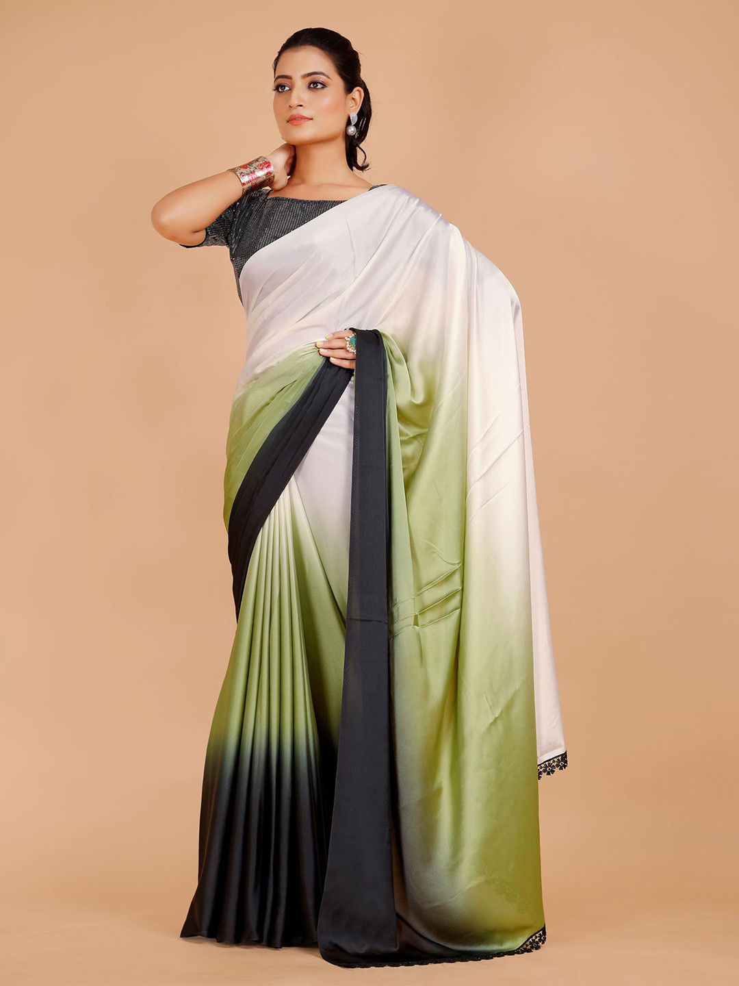 Garden Vareli Ombre Dyed Satin Saree With Lace Border