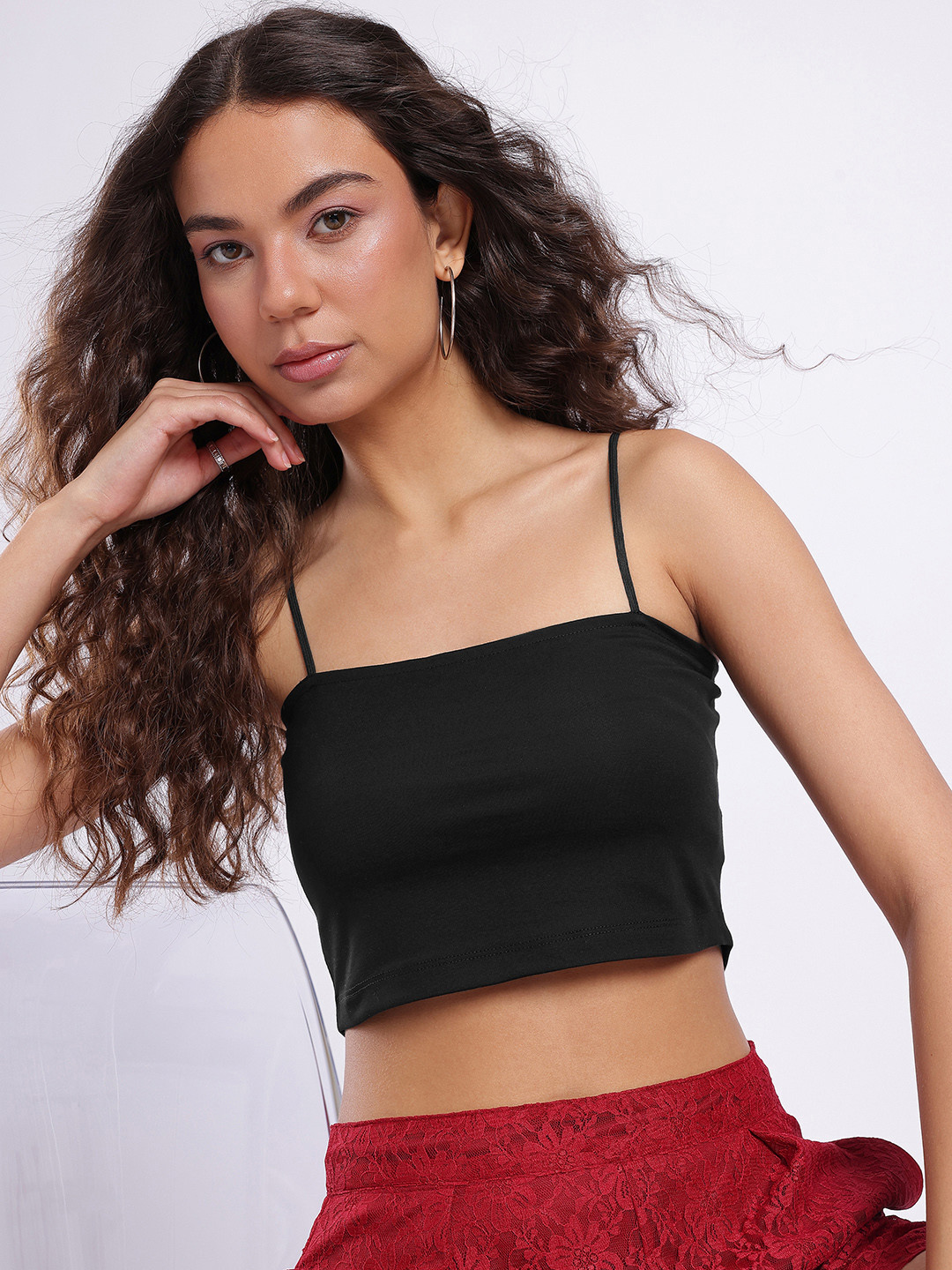 Black Square Neck Sleeveless Crop Top