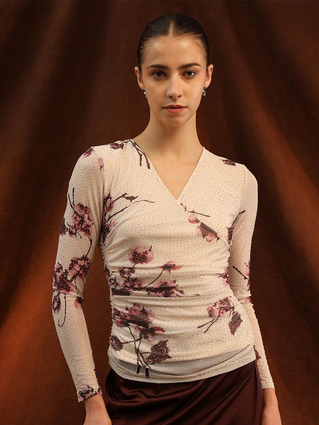 Kazo Women Floral Printed Wrap Dolly Top