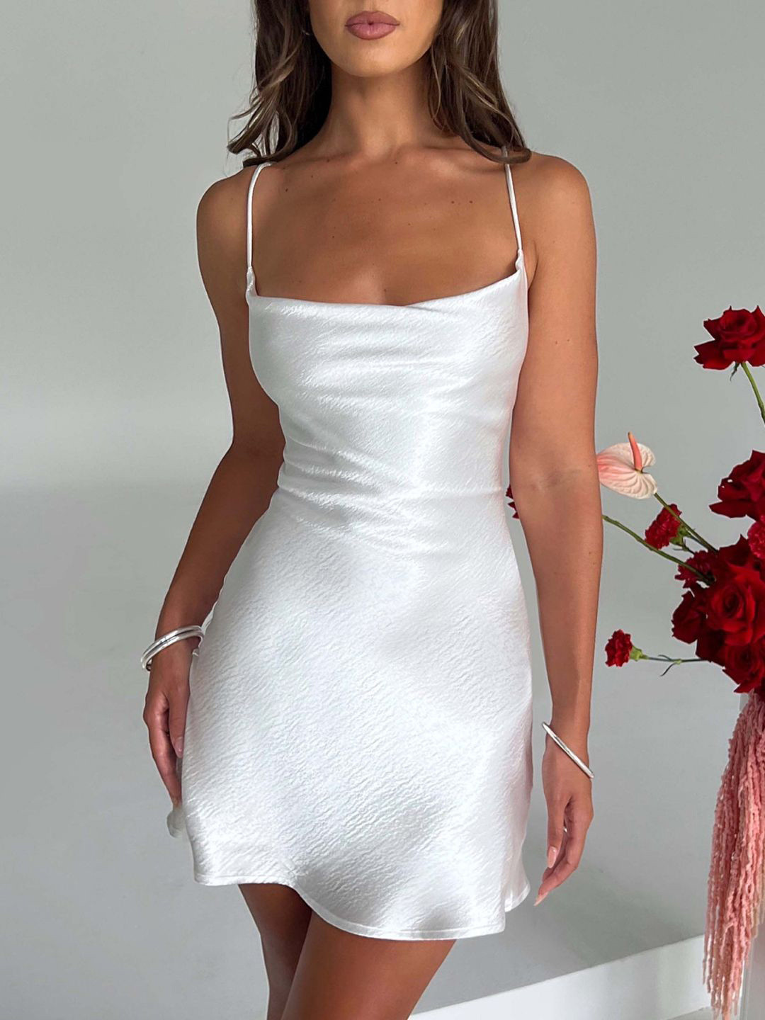 StyleCast Shoulder Straps Sheen Backless Bodycon Mini Dress