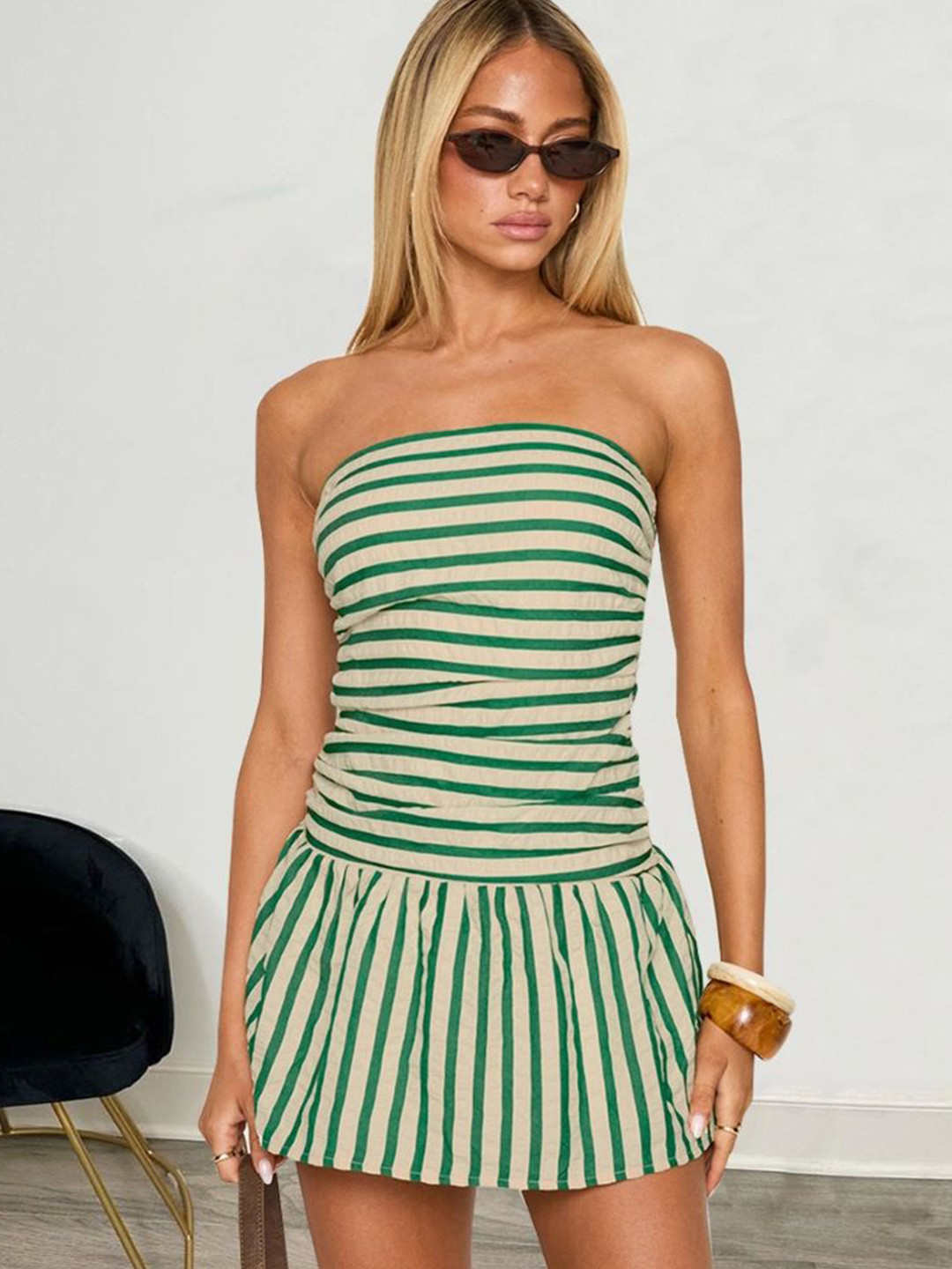 StyleCast Women Striped Smocked Tube Mini Dress