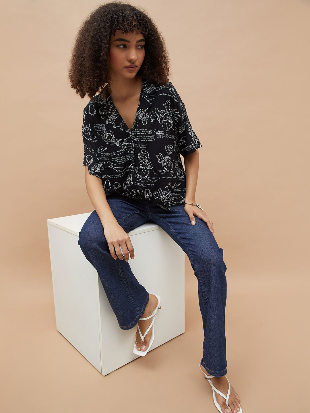 Ginger by Lifestyle Women Conversational Printed Cuban Collar Casual Shirt