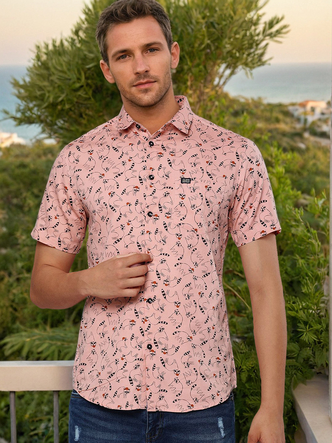 The Indian Garage Co Men Slim Fit Animal Printed Resortwear Shirt