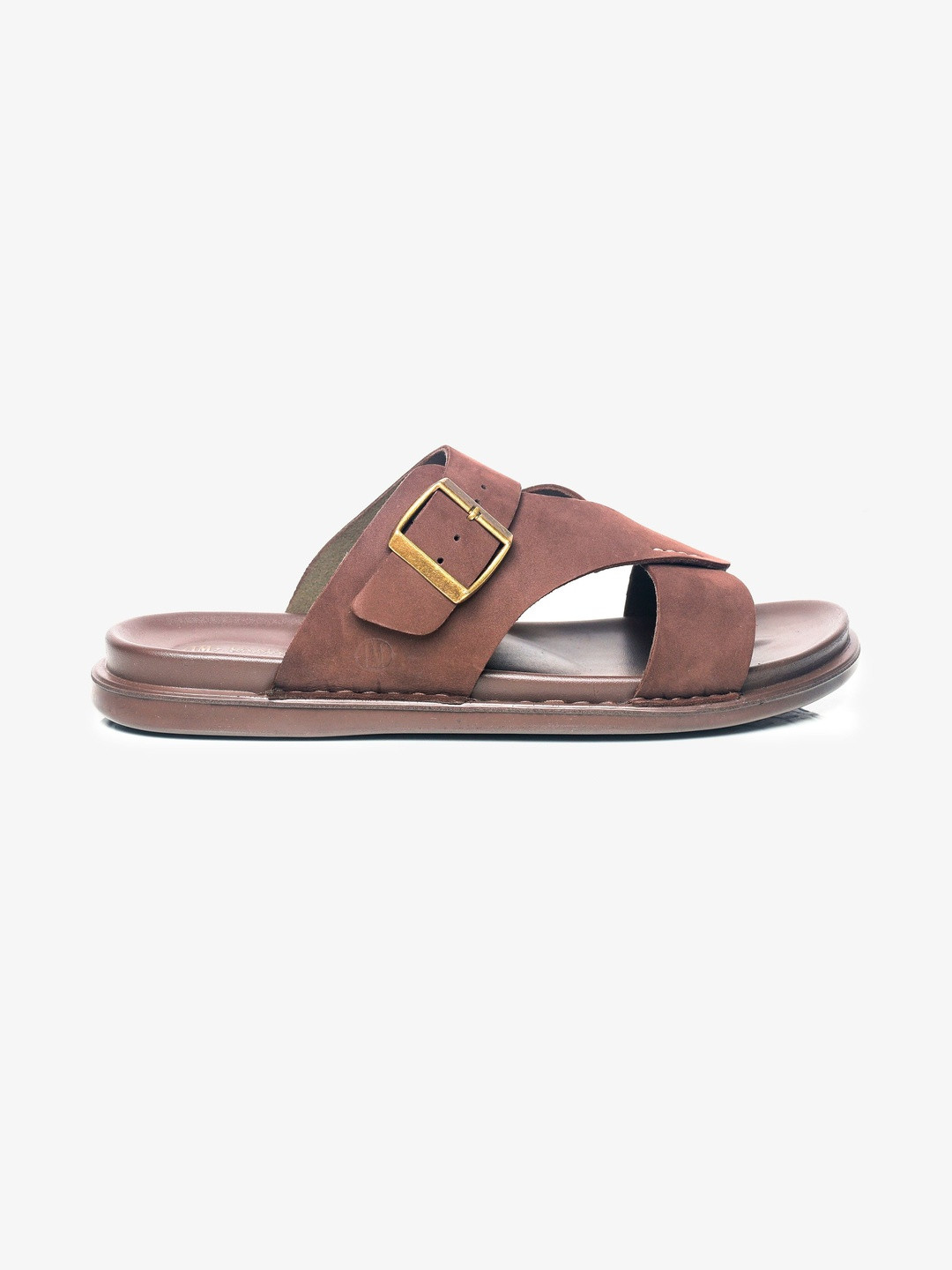 LA MARCA Men Brown Leather Slip-On Adjustable Strap Comfort Sandals