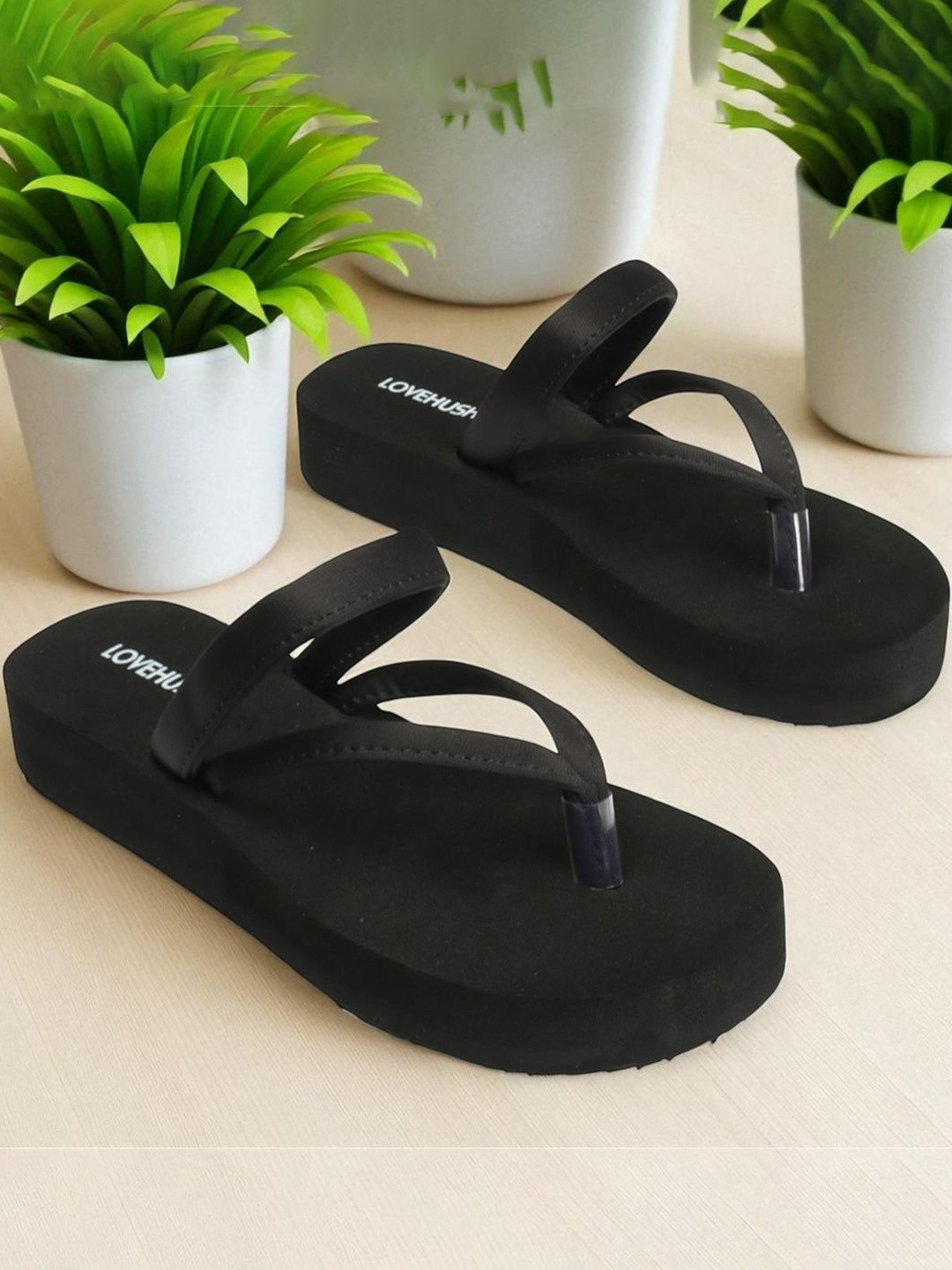 LOVEHUSH Women Black Canvas Super Soft Anti-Skid Heels Slipper