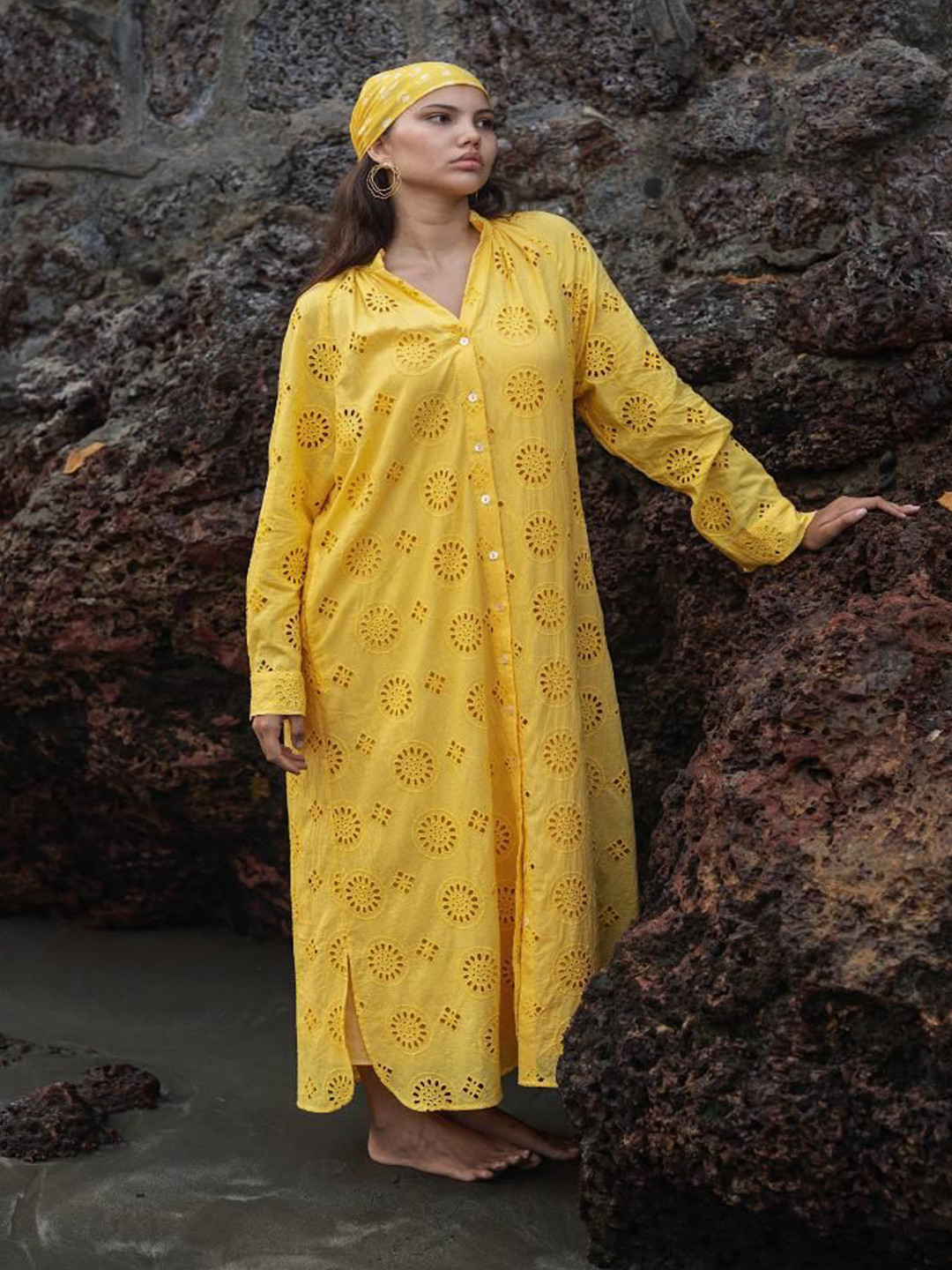 RAAS LIFE Cosy Women Self Design Mandarin Collar A-Line Dress