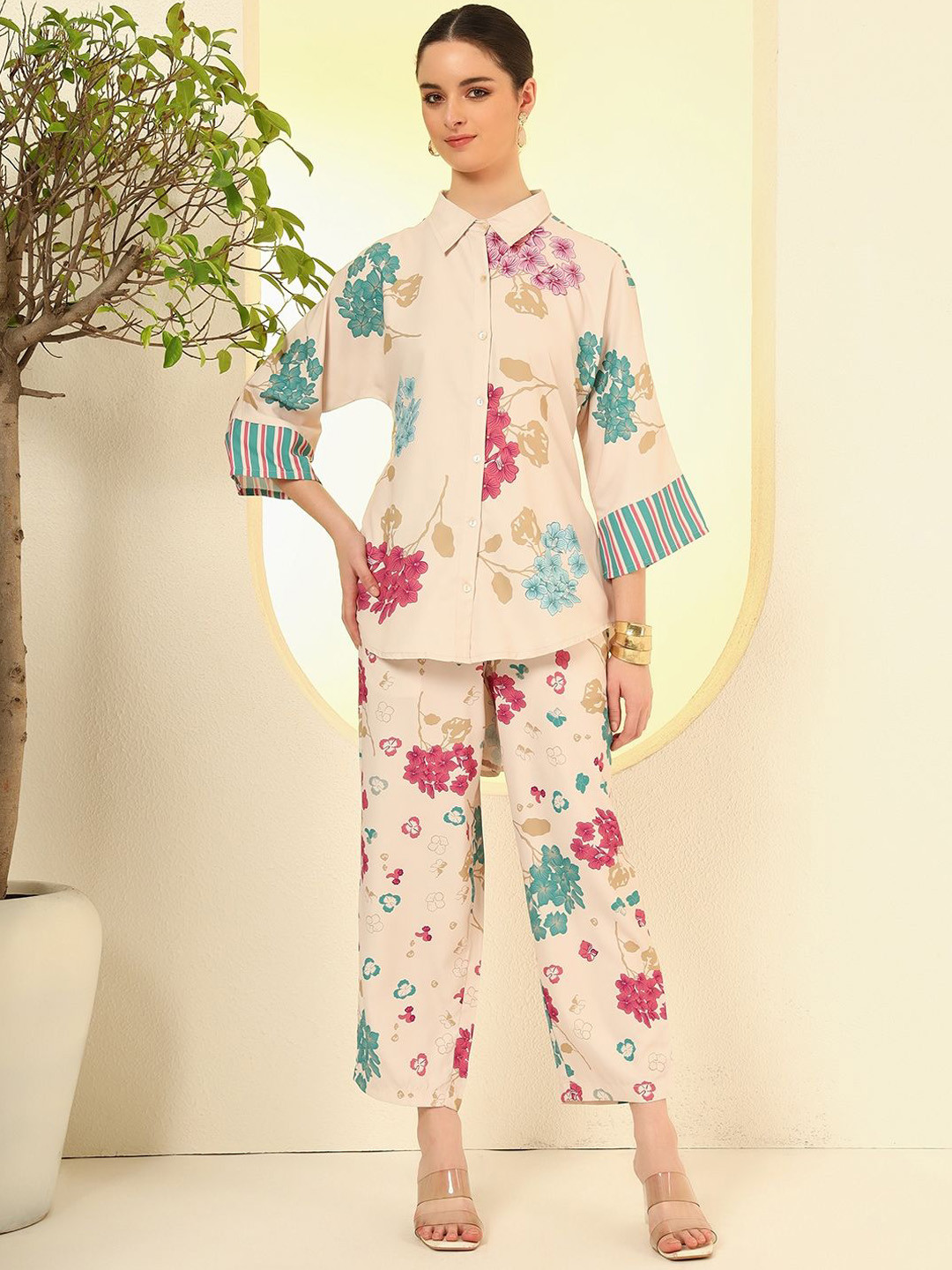 Spera Women Shirt Collar Neck Shirt With Trousers Co-Ord