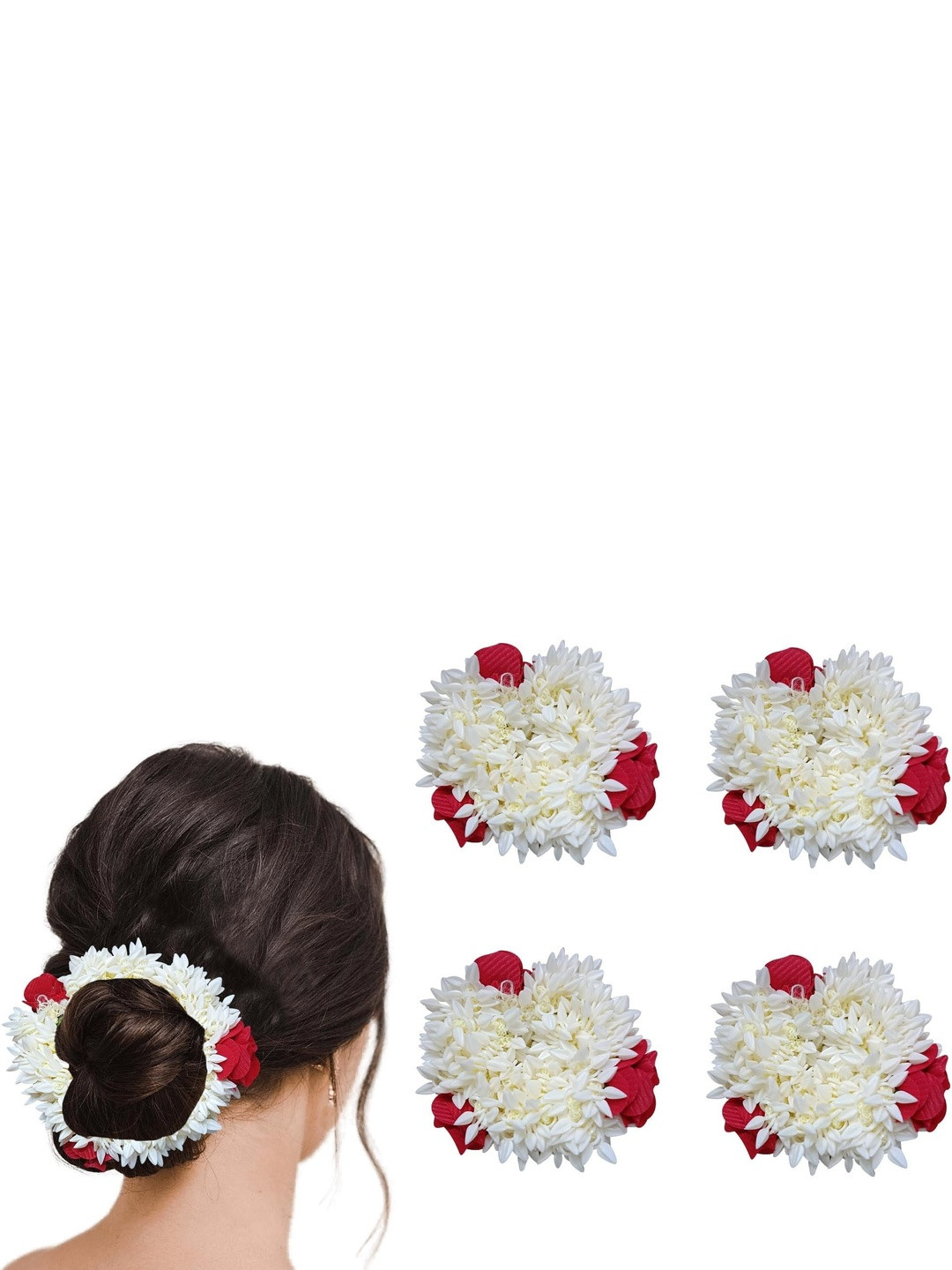 DIVASTRI Women Pack of 4 Rose & Mogra Flower Scented Gajra Rubber Band