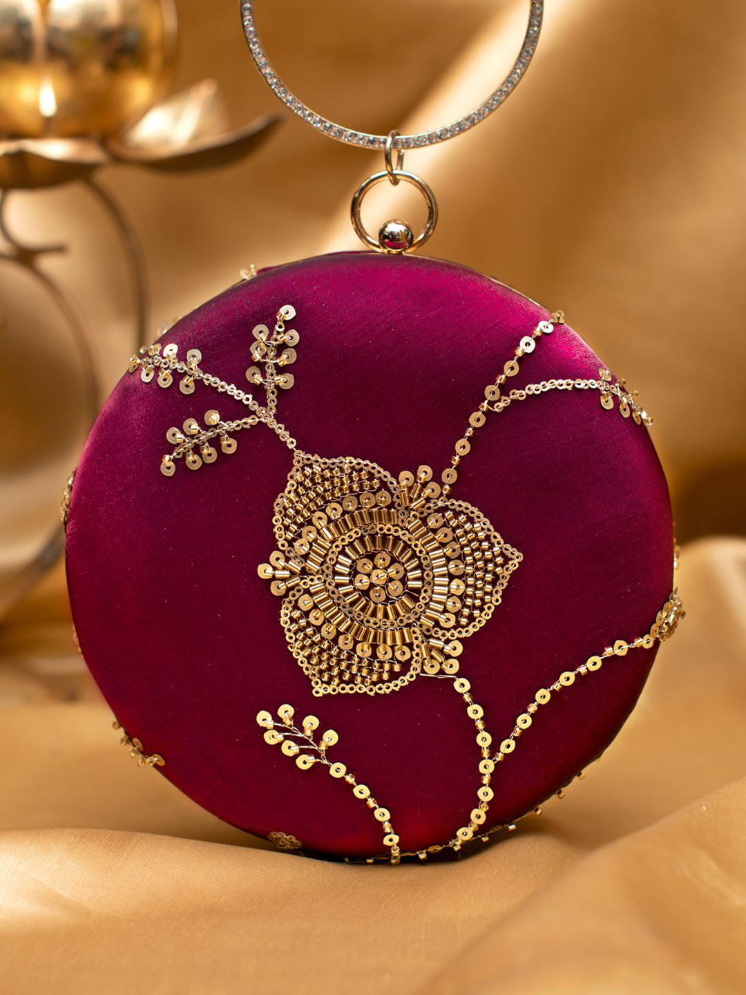 ARTKLIM Embroidered Crimson Bloom Clutch