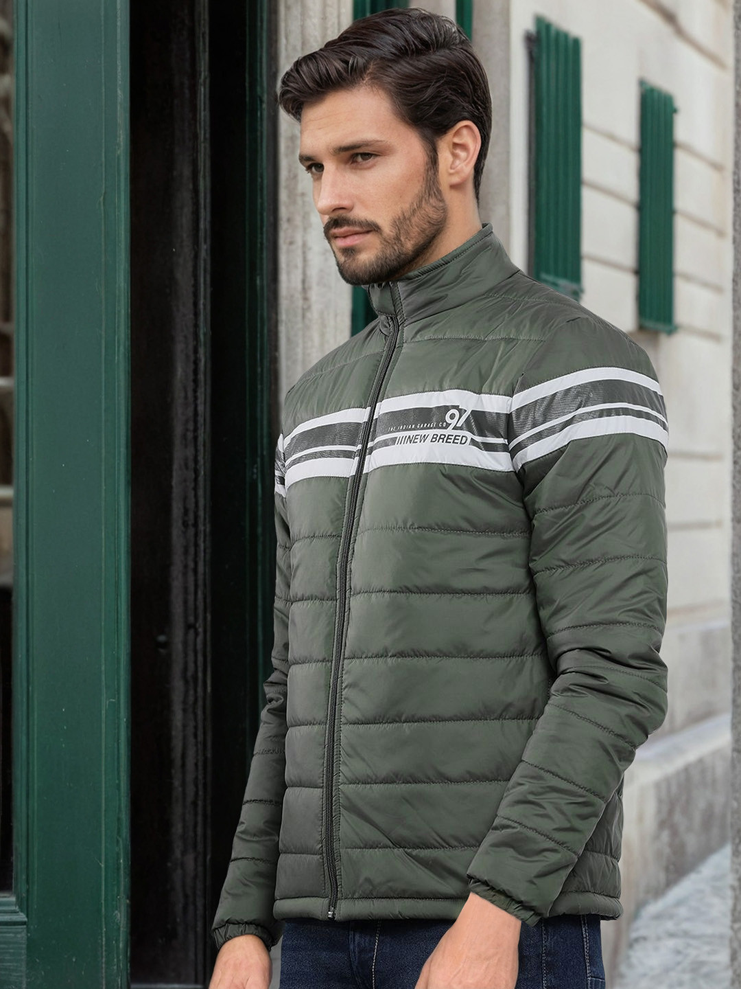 The Indian Garage Co Men Zip-Front Slim Fit Bomber Jacket